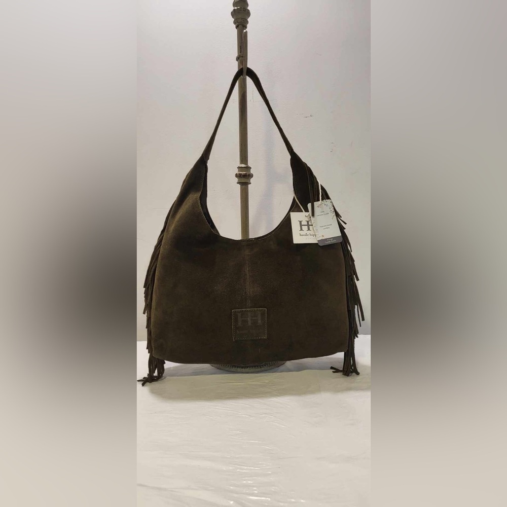 💎Price Drop..HAUTE HIPPIE olive green suede leather hobo fringe bag